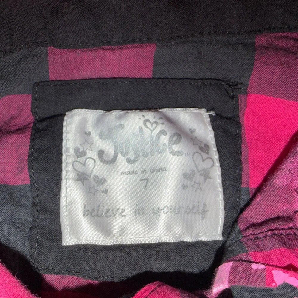 Girls size 7 Justice Pink and Black Checkered‎ Shirt, top, button down